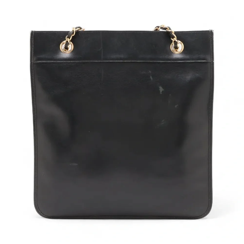 Authentic CHANEL vintage flat black lambskin mini tote